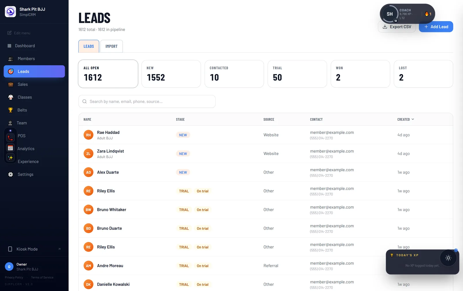 RingOps leads pipeline showing lead stages and follow-up tasks