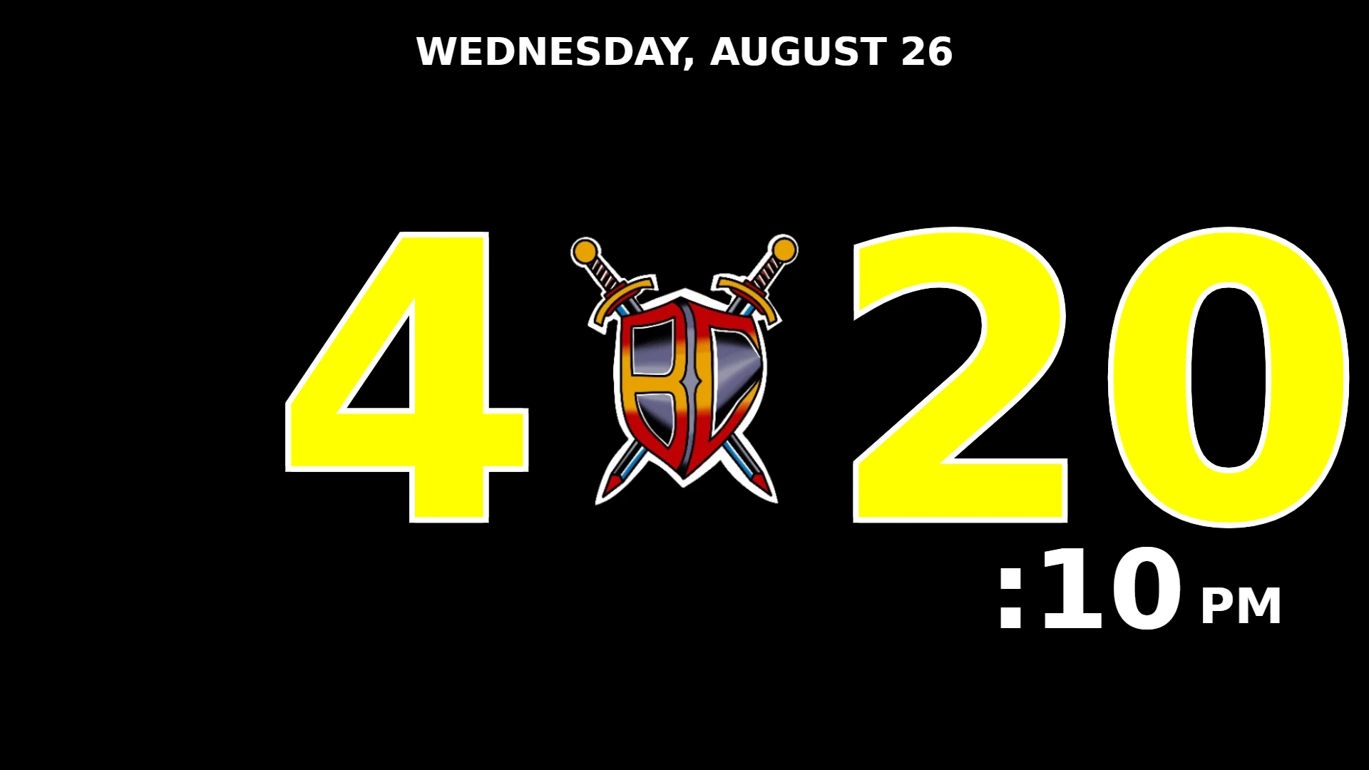 RingOps gym timer branded for BC Jiu Jitsu — black background, yellow digits and the club crest